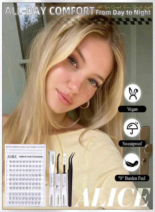 أليس مجموعة رموش أليس القصيرة (8 مم - 10 مم - 12 مم) - مجموعة رموش طبيعية شفافة - مجموعة رموش خفيفة مع لاصق رموش سفلية - سهلة التركيب في المنزل - Image 5